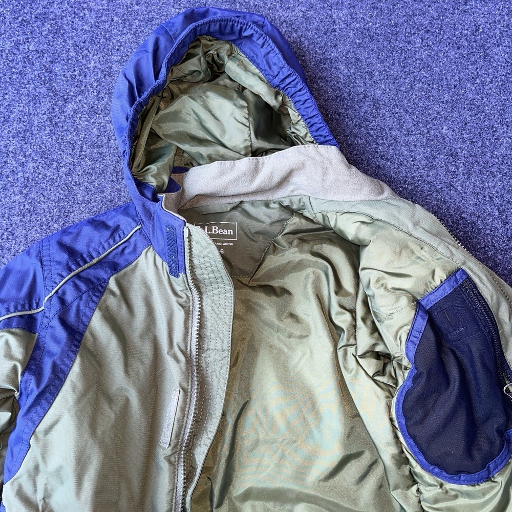 LL Bean Olive Green Blue Thinsulate Hooded Full Zip Coat Little Kids M 5/6 - Picture 3 of 7